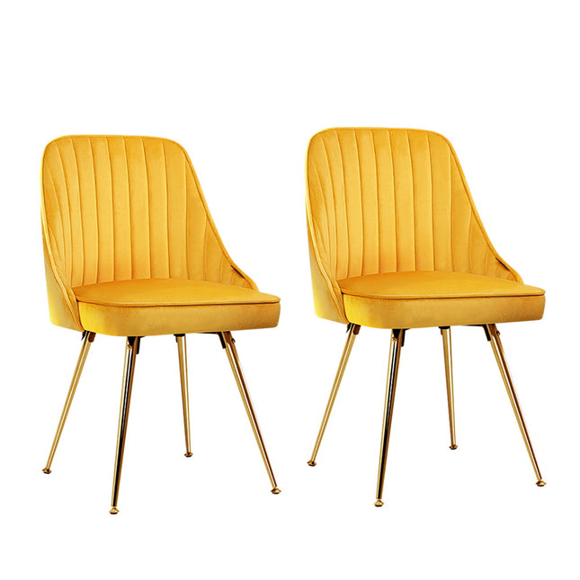 Artiss Dining Chairs Set of 2 Velvet Channel Tufted Yellow.