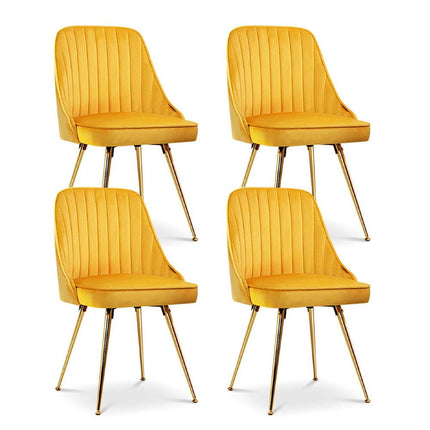 Artiss Dining Chairs Set of 4 Velvet Channel Tufted Yellow.