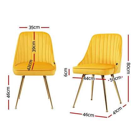 Artiss Dining Chairs Set of 4 Velvet Channel Tufted Yellow.