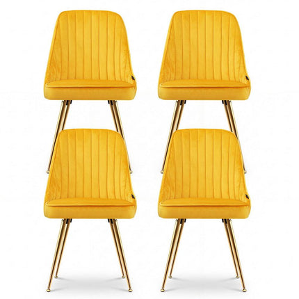 Artiss Dining Chairs Set of 4 Velvet Channel Tufted Yellow.