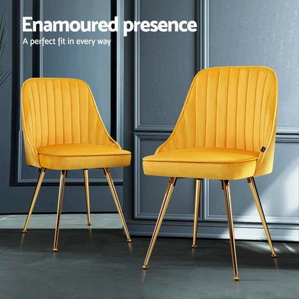 Artiss Dining Chairs Set of 4 Velvet Channel Tufted Yellow.
