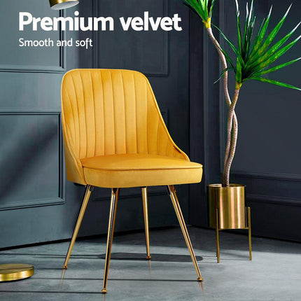 Artiss Dining Chairs Set of 4 Velvet Channel Tufted Yellow.