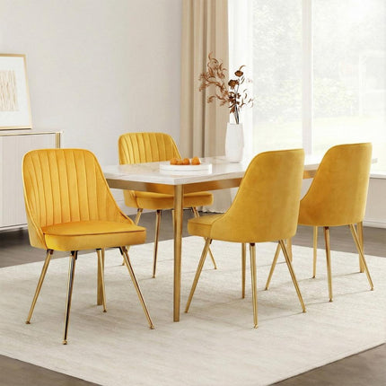 Artiss Dining Chairs Set of 4 Velvet Channel Tufted Yellow.