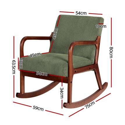 Artiss Rocking Armchair Nursing Chair Corduroy Green.
