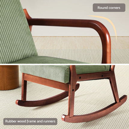 Artiss Rocking Armchair Nursing Chair Corduroy Green.