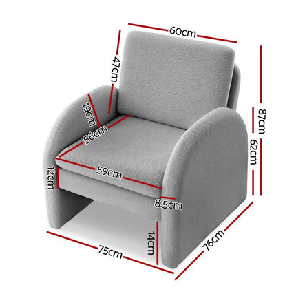 Artiss Armchair Accent Chair Lounge Tub Sofa Couch Curved Arm Seat Boucle Grey.