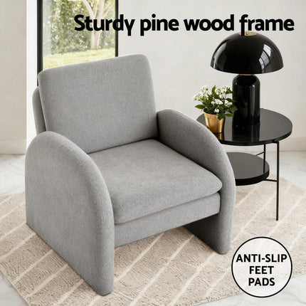 Artiss Armchair Accent Chair Lounge Tub Sofa Couch Curved Arm Seat Boucle Grey.