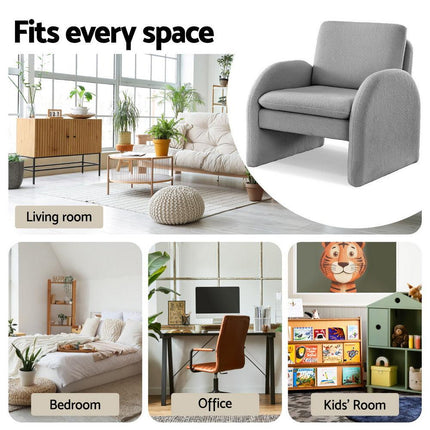 Artiss Armchair Accent Chair Lounge Tub Sofa Couch Curved Arm Seat Boucle Grey.