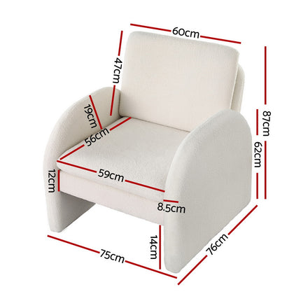 Artiss Armchair Accent Chair Lounge Tub Sofa Couch Curved Arm Seat Boucle White.