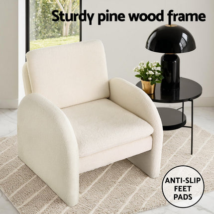 Artiss Armchair Accent Chair Lounge Tub Sofa Couch Curved Arm Seat Boucle White.