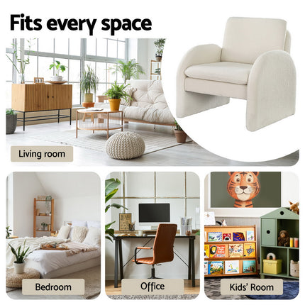 Artiss Armchair Accent Chair Lounge Tub Sofa Couch Curved Arm Seat Boucle White.