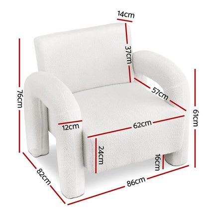 Artiss Armchair Accent Chair Lounge Sofa Couch Curved Seat Boucle White.