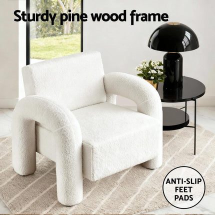 Artiss Armchair Accent Chair Lounge Sofa Couch Curved Seat Boucle White.