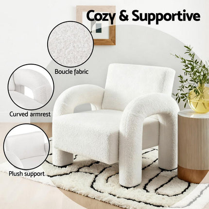 Artiss Armchair Accent Chair Lounge Sofa Couch Curved Seat Boucle White.