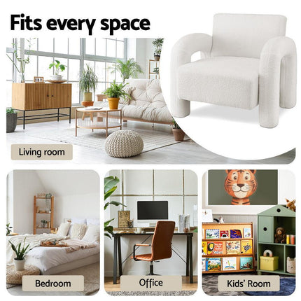 Artiss Armchair Accent Chair Lounge Sofa Couch Curved Seat Boucle White.