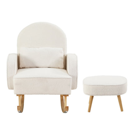 Artiss Armchair Rocking Chair Ottoman Lounge Footrest Round Nursing Boucle White.