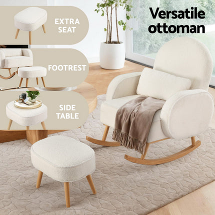 Artiss Armchair Rocking Chair Ottoman Lounge Footrest Round Nursing Boucle White.