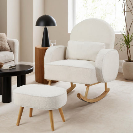 Artiss Armchair Rocking Chair Ottoman Lounge Footrest Round Nursing Boucle White.