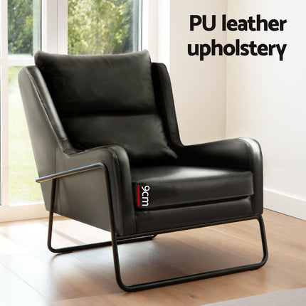 Artiss Armchair Accent Chair PU Leather Wingback Black.