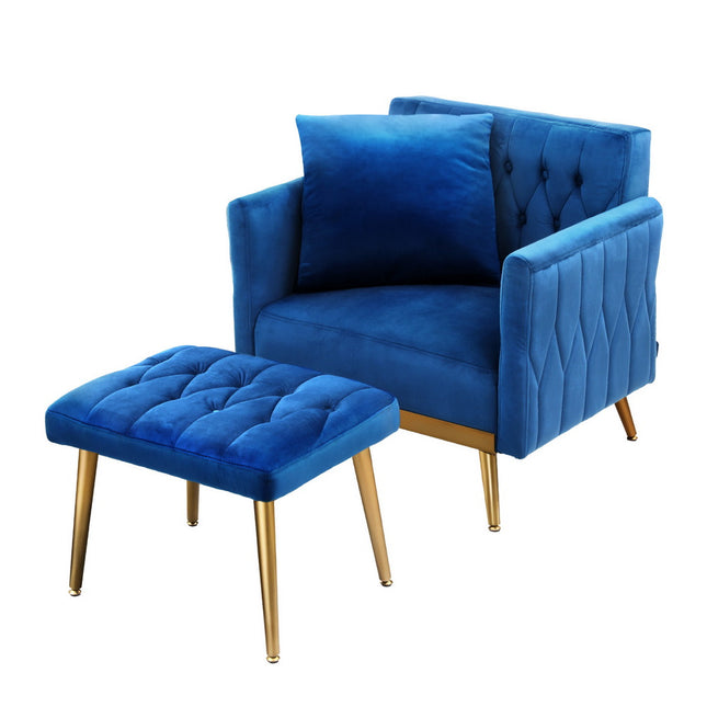 Artiss Armchair Ottoman Accent Chair Pillow Velvet Blue.