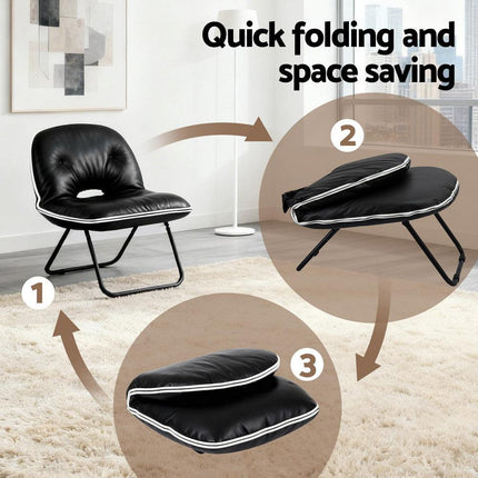 Artiss Foldable Chair 2-In-1 Armchair Lounge Chair Portable Black.