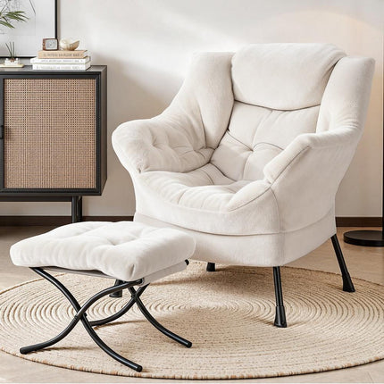 Artiss Armchair Accent Chair Ottoman Lounge Footrest Velvet White.