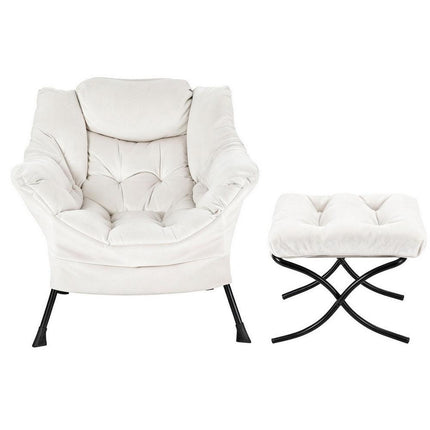 Artiss Armchair Accent Chair Ottoman Lounge Footrest Velvet White.
