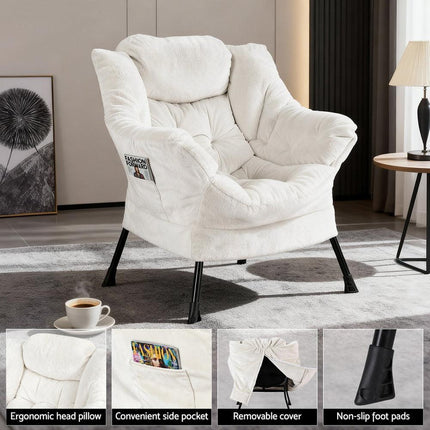 Artiss Armchair Accent Chair Ottoman Lounge Footrest Velvet White.