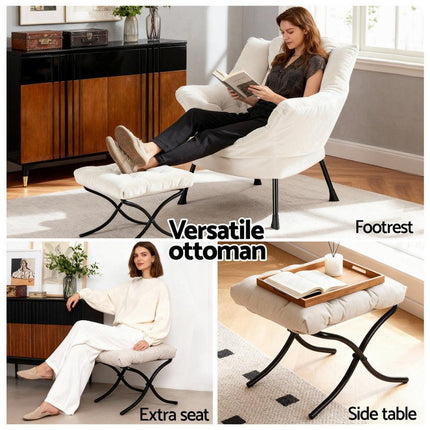 Artiss Armchair Accent Chair Ottoman Lounge Footrest Velvet White.