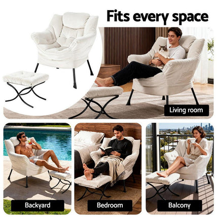 Artiss Armchair Accent Chair Ottoman Lounge Footrest Velvet White.