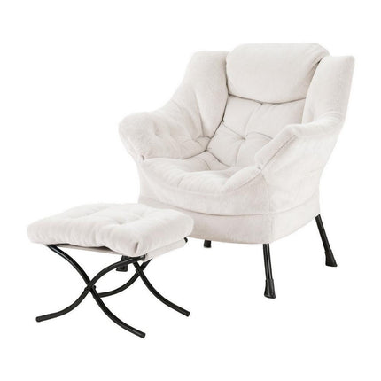 Artiss Armchair Accent Chair Ottoman Lounge Footrest Velvet White.