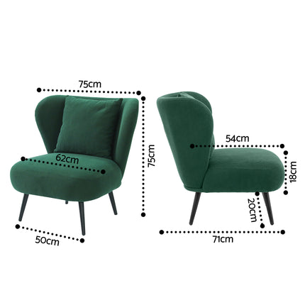 Artiss Armchair Accent Chair Lounge Tub Sofa Couch Corduroy Velvet Green.