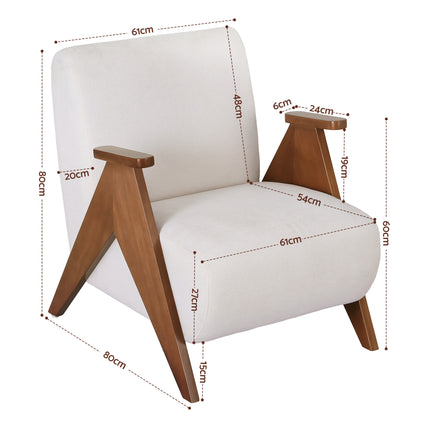 Artiss Armchair Accent Chair Sturdy Upholstered Solid Wood Chenille Fabric White.