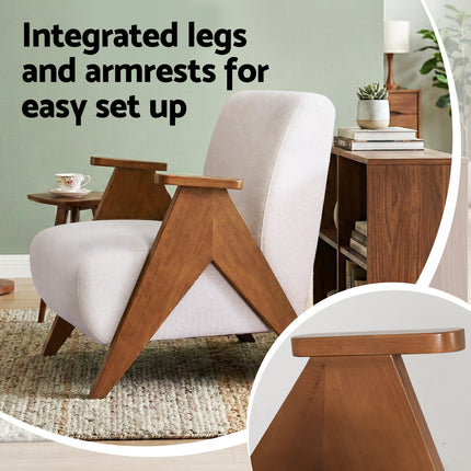 Artiss Armchair Accent Chair Sturdy Upholstered Solid Wood Chenille Fabric White.