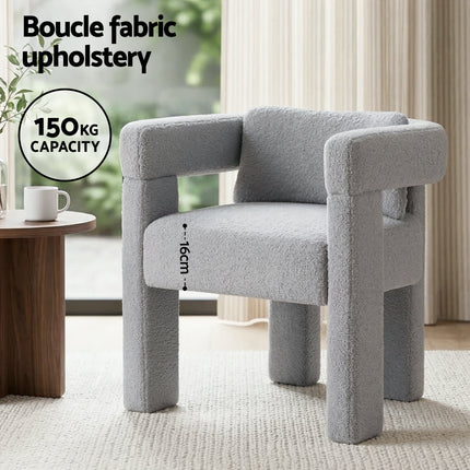 Artiss Armchair Accent Chair Lounge Sofa Couch Boucle Fabric Grey.