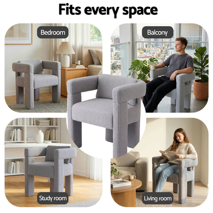 Artiss Armchair Accent Chair Lounge Sofa Couch Boucle Fabric Grey.