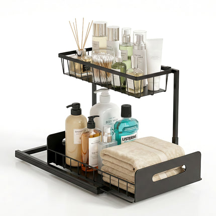 Artiss Under Sink Organizer Storage L Shape 1 Pull Out Drawers Kitchen Cabinet Shelf.