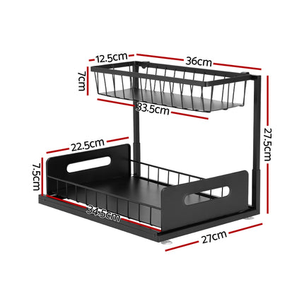 Artiss Under Sink Organizer Storage L Shape 1 Pull Out Drawers Kitchen Cabinet Shelf.