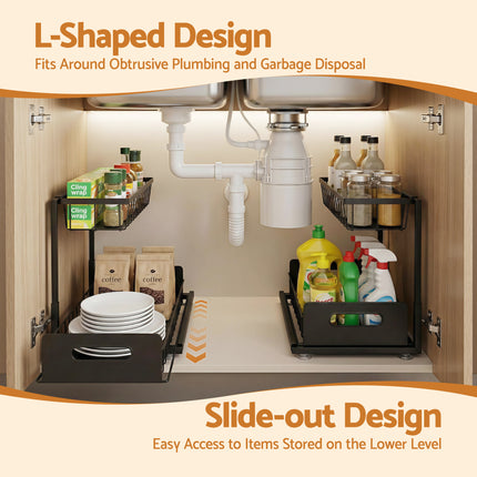 Artiss Under Sink Organizer Storage L Shape 1 Pull Out Drawers Kitchen Cabinet Shelf.