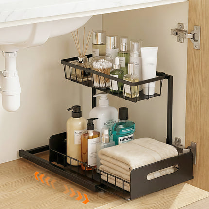 Artiss Under Sink Organizer Storage L Shape 1 Pull Out Drawers Kitchen Cabinet Shelf.