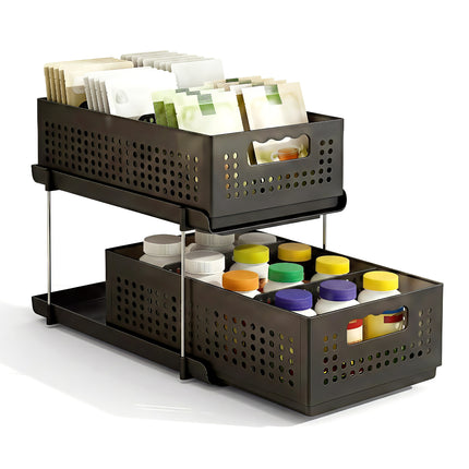 Artiss Under Sink Organizer 2 Tier Pull Out Drawer with Removable Baskets & Divider.