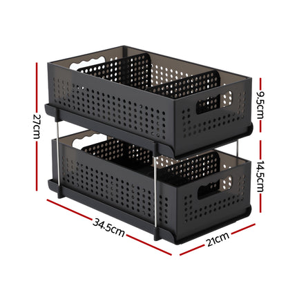 Artiss Under Sink Organizer 2 Tier Pull Out Drawer with Removable Baskets & Divider.