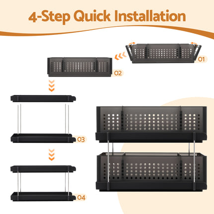 Artiss Under Sink Organizer 2 Tier Pull Out Drawer with Removable Baskets & Divider.