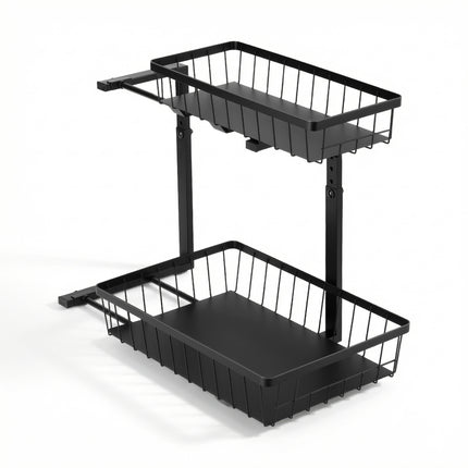 Artiss Under Sink Organizer Storage with 2 Slide Out Drawers 5 Adjustable Height Bathroom Kitchen Cabinet Black.