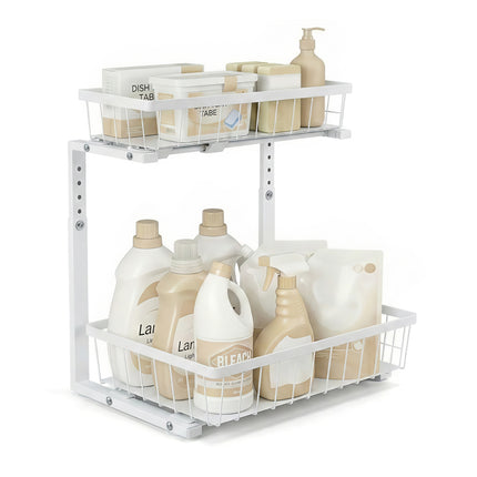 Artiss Under Sink Organizer Storage with 2 Slide Out Drawers 5 Adjustable Height Bathroom Kitchen Cabinet.