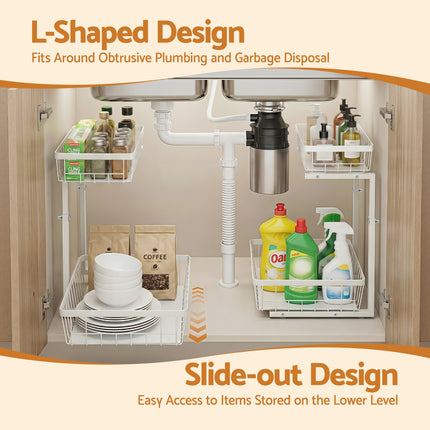 Artiss Under Sink Organizer Storage with 2 Slide Out Drawers 5 Adjustable Height Bathroom Kitchen Cabinet.