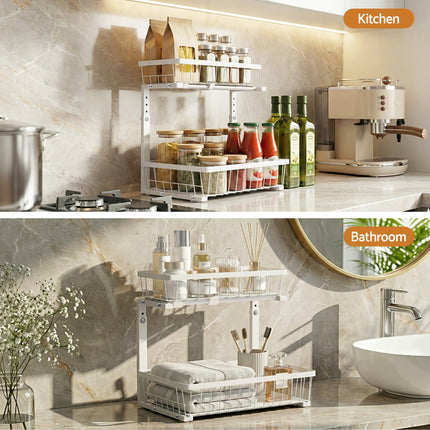 Artiss Under Sink Organizer Storage with 2 Slide Out Drawers 5 Adjustable Height Bathroom Kitchen Cabinet.