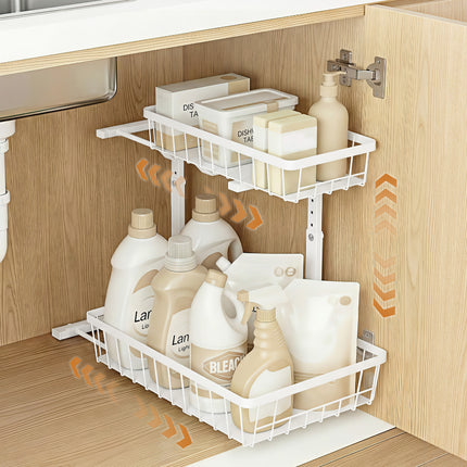 Artiss Under Sink Organizer Storage with 2 Slide Out Drawers 5 Adjustable Height Bathroom Kitchen Cabinet.