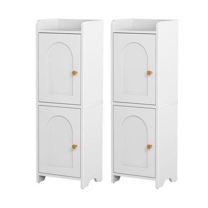 Artiss 2x Bathroom Storage Cabinet 2-Tier Slim Toilet Organizer Adjustable White.