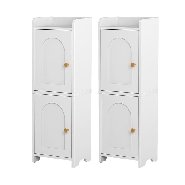 Artiss 2x Bathroom Storage Cabinet 2-Tier Slim Toilet Organizer Adjustable White.